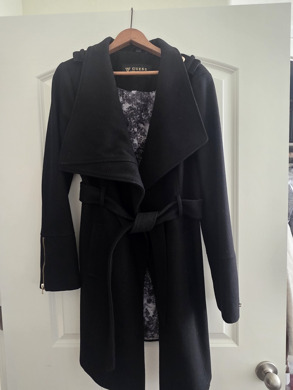 GUESS XL Black Wrap Trench Coat with Belt